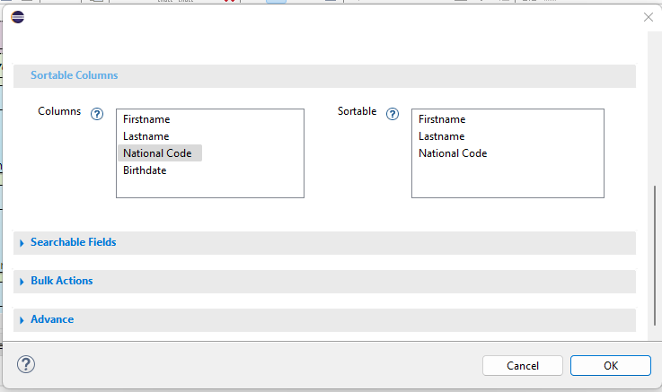 Sortable Fields microsign
